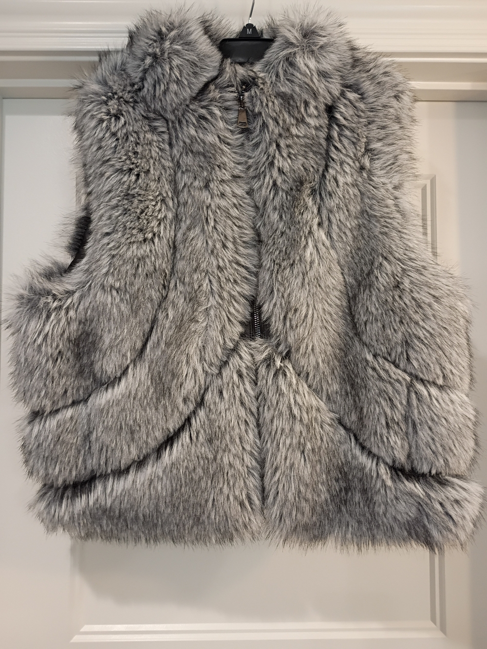 Adrienne Landau Smoked Pearl Gray Faux Fur Vest Women's Size Large New